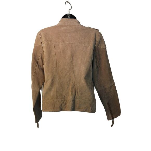 MNG Mango Suede Leather Moto Biker Jacket Women's Size S Tan Beige Zip Up - Picture 4 of 9